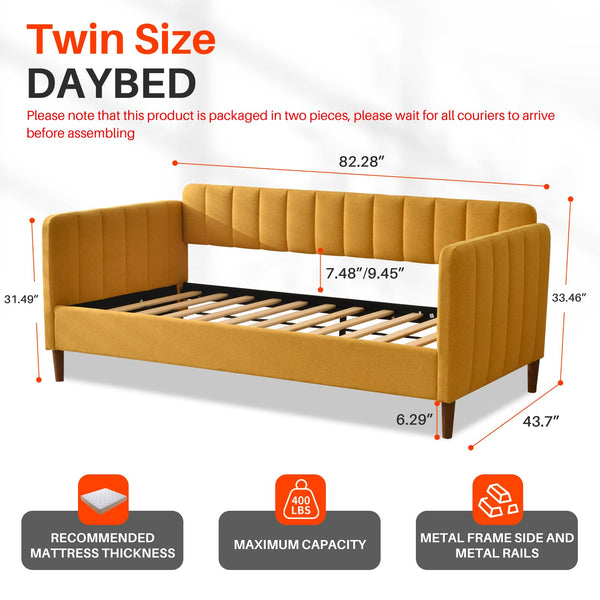 Twin Upholstered Daybed with Adjustable Backrest & Wood Slat Support