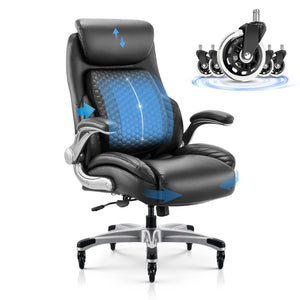 High Back Leather Executive Office Chair with Lumbar Support & Adjustable Headrest