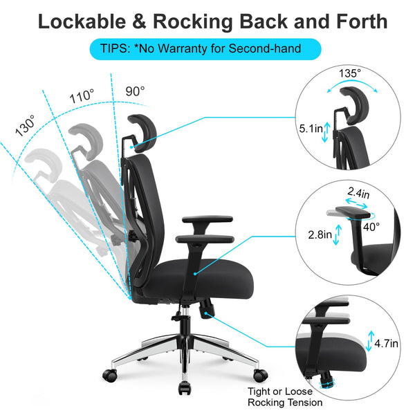 High Back Ergonomic Office Chair with Adjustable Lumbar Support