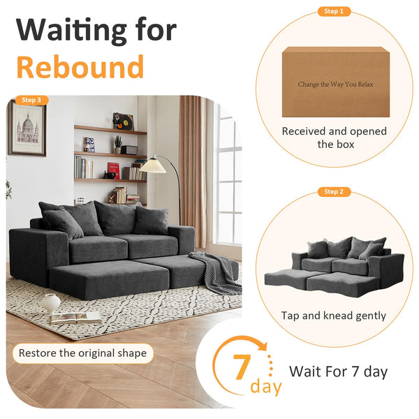 Modular Sectional Sofa with L-Shape Chaise & Deep Seat
