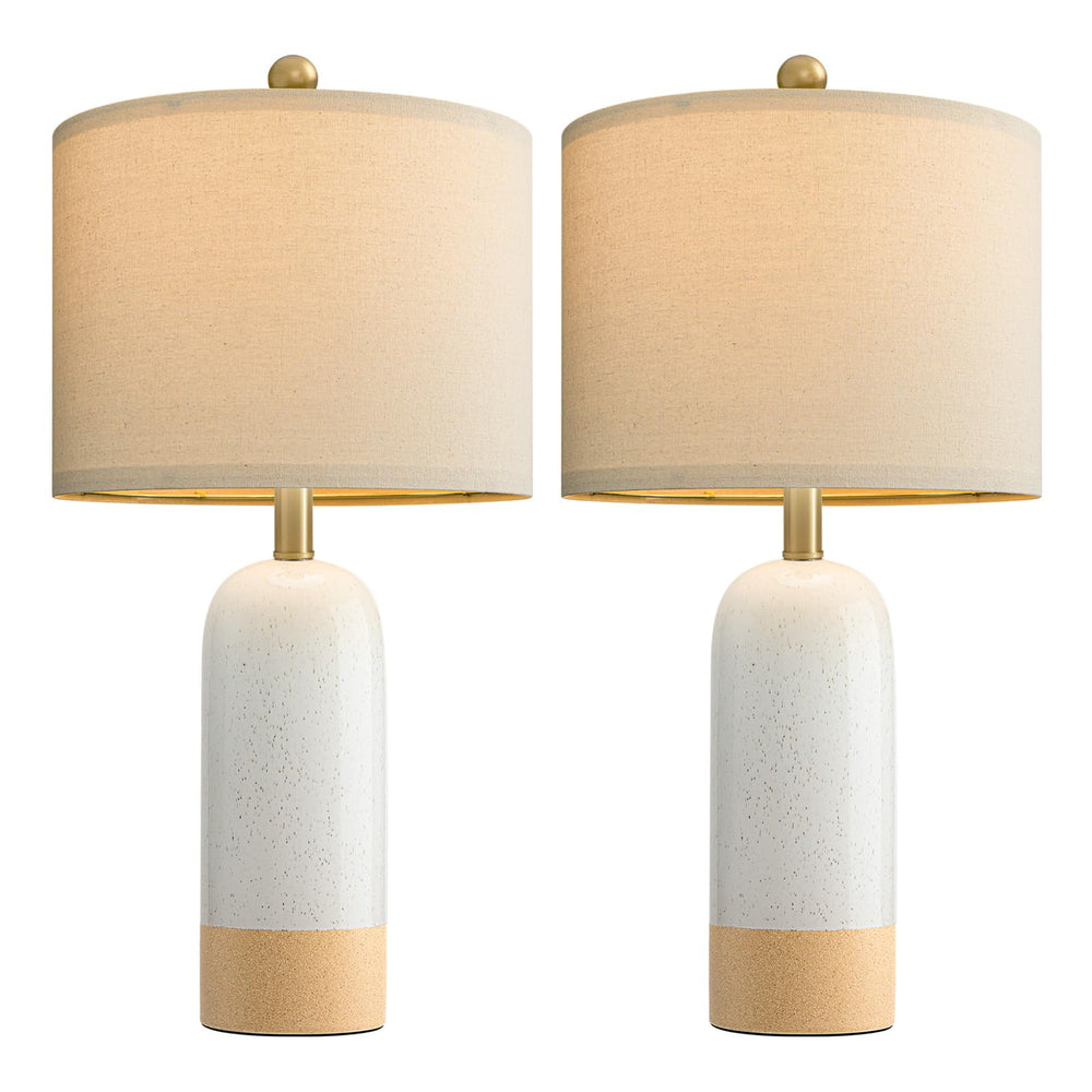 PoKat 24'' White Ceramic Table Lamps Set of 2, Farmhouse Bedside Lamps for Bedroom, Modern Nightstand Lamps for Living Room, Boho Rustic Table Lamps for Office Entryway Hallway, White & Earthy Yellow