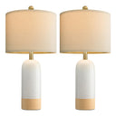 PoKat 24'' White Ceramic Table Lamps Set of 2, Farmhouse Bedside Lamps for Bedroom, Modern Nightstand Lamps for Living Room, Boho Rustic Table Lamps for Office Entryway Hallway, White & Earthy Yellow