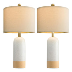 PoKat 24'' White Ceramic Table Lamps Set of 2, Farmhouse Bedside Lamps for Bedroom, Modern Nightstand Lamps for Living Room, Boho Rustic Table Lamps for Office Entryway Hallway, White & Earthy Yellow