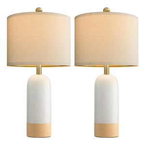 PoKat 24'' White Ceramic Table Lamps Set of 2, Farmhouse Bedside Lamps for Bedroom, Modern Nightstand Lamps for Living Room, Boho Rustic Table Lamps for Office Entryway Hallway, White & Earthy Yellow