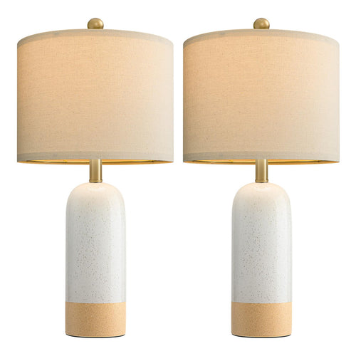 PoKat 24'' White Ceramic Table Lamps Set of 2, Farmhouse Bedside Lamps for Bedroom, Modern Nightstand Lamps for Living Room, Boho Rustic Table Lamps for Office Entryway Hallway, White & Earthy Yellow