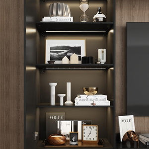 114" Wall Unit Entertainment Center with LED Lights & 18 Shelves
