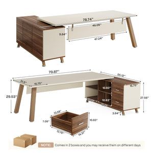 L-Shaped Executive Desk with Cabinet & Storage Shelves