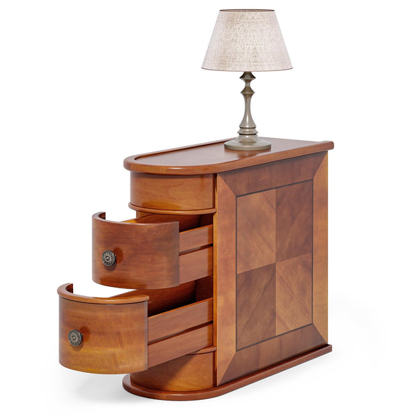 Wood End Table with 2 Drawers Slim Nightstand