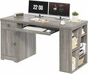 55 Inch Farmhouse Executive Desk with Drawers, Keyboard Tray & Storage Shelves