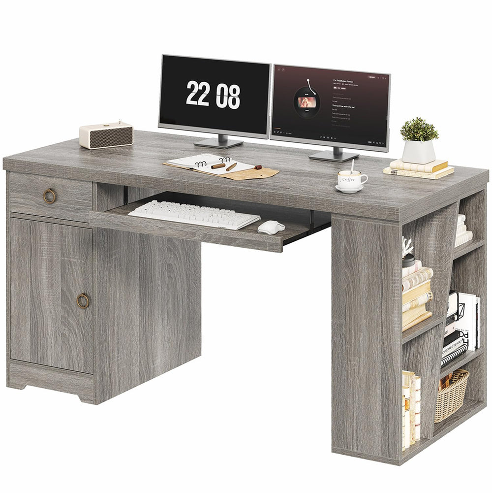 55" L-Shaped Corner Office Desk with Drawers, Cabinet, Shelves & Keyboard Tray