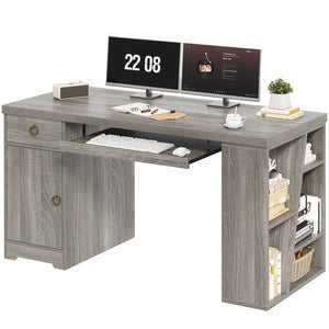 55" L-Shaped Corner Office Desk with Drawers, Cabinet, Shelves & Keyboard Tray