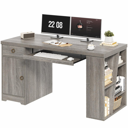 55" L-Shaped Corner Office Desk with Drawers, Cabinet, Shelves & Keyboard Tray