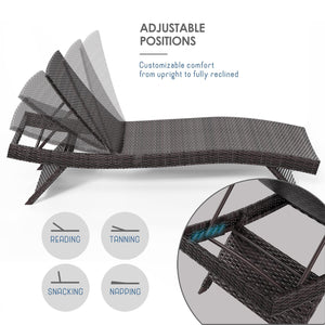 Outdoor Wicker Chaise Lounge Chair with Reclining Backrest