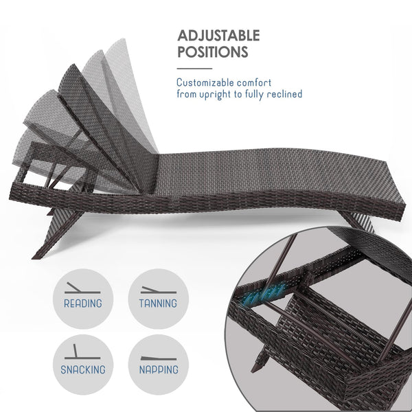 Outdoor Wicker Chaise Lounge Chair with Reclining Backrest