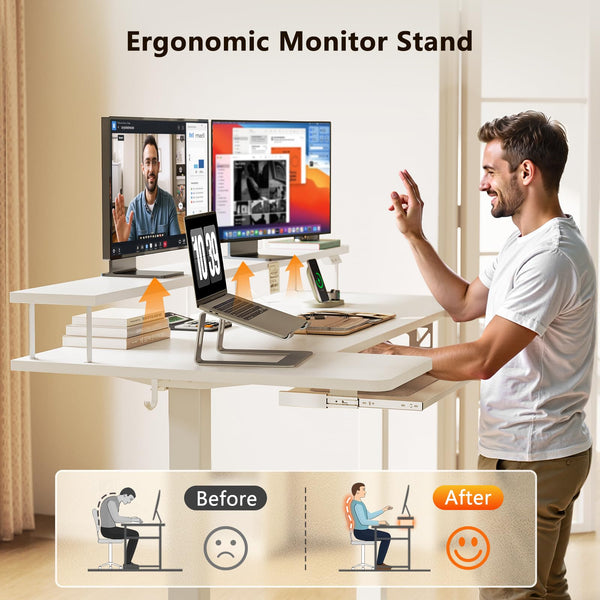 U-Shaped Electric Standing Desk with Keyboard Tray & Monitor Stand