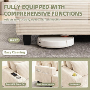 Oversized Corduroy Chaise Lounge Chair with Pillows