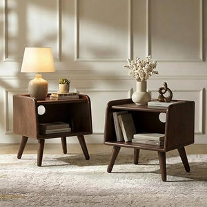 Solid Wood Nightstand with Open Storage Shelf