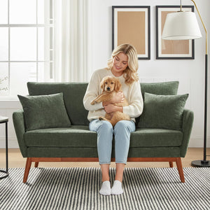 Mid-Century Loveseat Sofa with Wood Frame & Linen Fabric