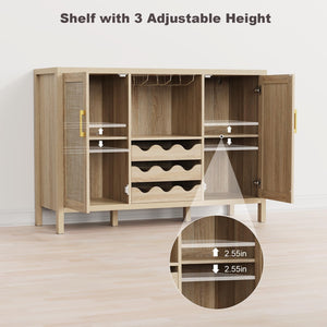 Rattan Wine Bar Cabinet with Glass Holder & Sideboard Storage