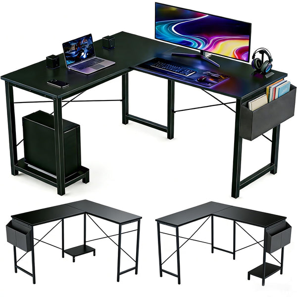 L-Shaped Desk 50 Inch – Reversible Corner Computer Desk with CPU Stand & Storage Bag