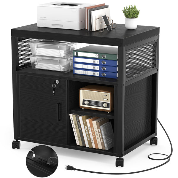 Lateral File Cabinet with Printer Stand & USB Charging