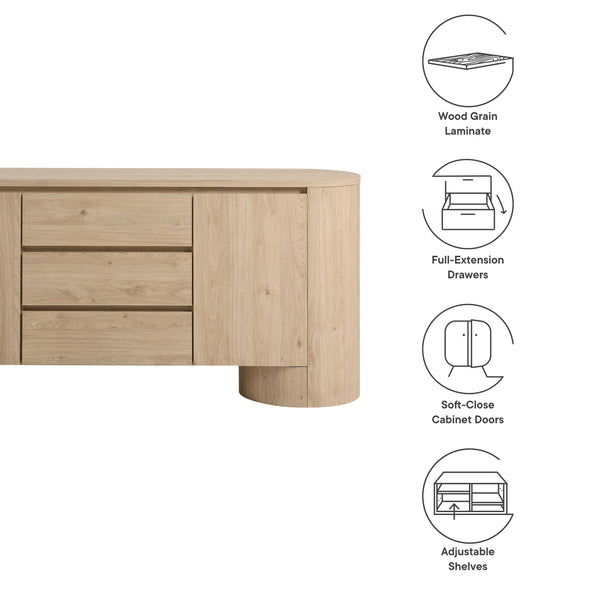 71-Inch Oval Wood Grain Sideboard with Doors and Drawers
