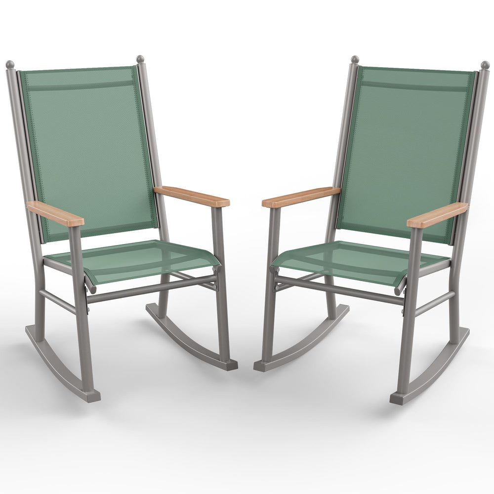 Outdoor Rocking Chair Set with High Back – Set of 2