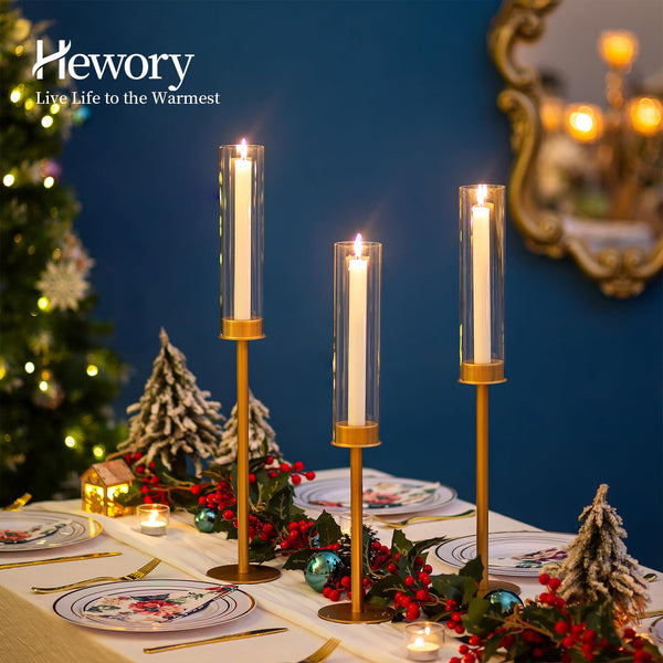 Gold Hurricane Candlestick Holders Set with Glass Candle Cover