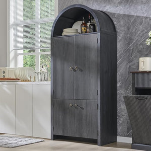 71" Tall Arched Kitchen Pantry Cabinet with Fluted Doors & Adjustable Shelves