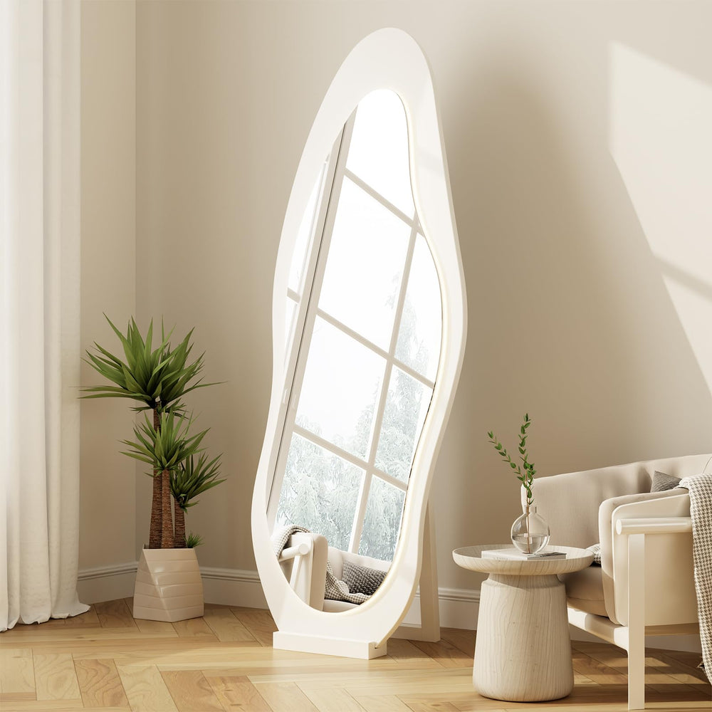 LED Full Length Wavy Floor Mirror with Wood Frame
