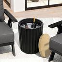Outdoor Side Table with Storage Cement Patio End Table Wood Lid Accent Table