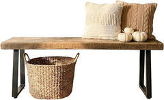 Rustic Wood Entryway Bench with Metal Base