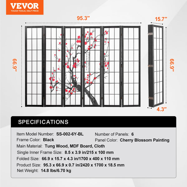 Cherry Blossom Japanese Room Divider Screen – Folding Wood Privacy Panel