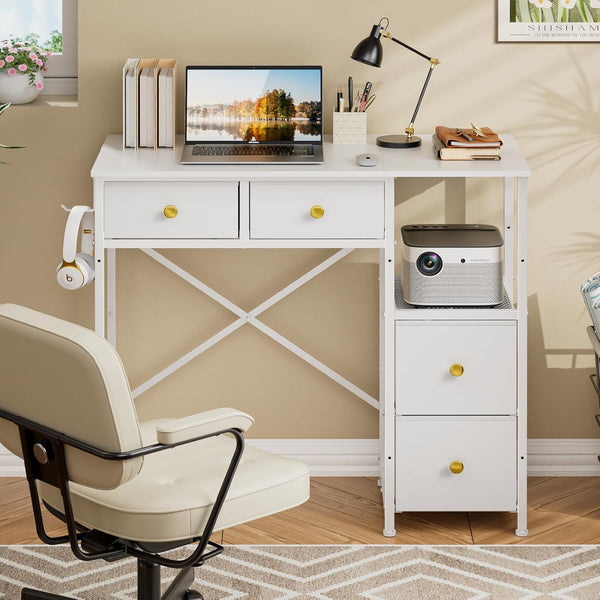 Small Computer Desk with 4 Fabric Drawers