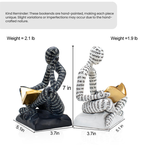 Thinker Decorative Bookends for Heavy Books - Black & White