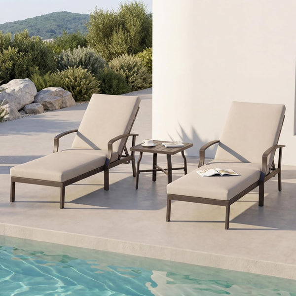 Outdoor Patio Chaise Lounge Chair with Adjustable Backrest & Removable Cushion