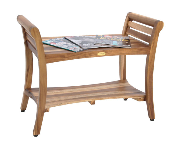 Teak Wood Shower Bench with LiftAide Arms & Storage Shelf