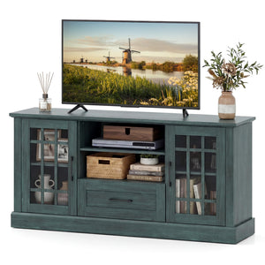 Farmhouse TV Stand 62 Inch with Storage Cabinets and Glass Doors