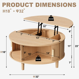 Round Lift Top Coffee Table with Storage