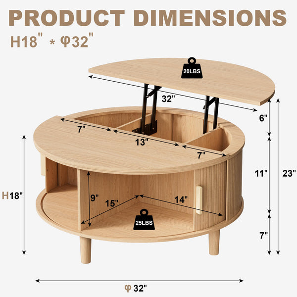 Round Lift Top Coffee Table with Storage