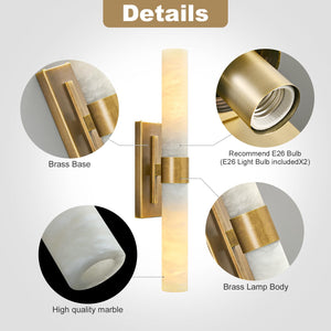 Brass Wall Sconce with Marble Shade – Bathroom Vanity Light