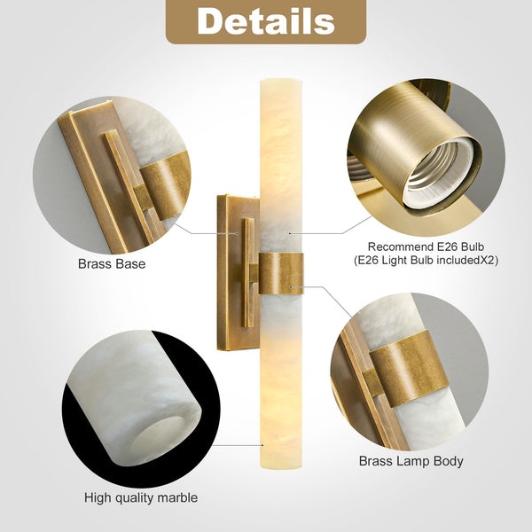 Brass Wall Sconce with Marble Shade – Bathroom Vanity Light