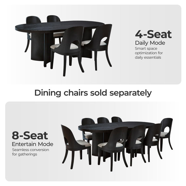 Oval Black Dining Table – Art Deco Pedestal, Seats 8