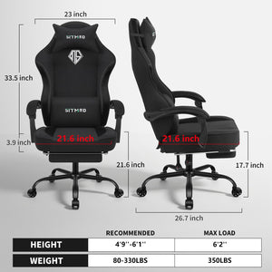 Ergonomic Gaming Chair with Pocket Spring Cushion, 350 lb Capacity, 150° Recline, Lumbar Support