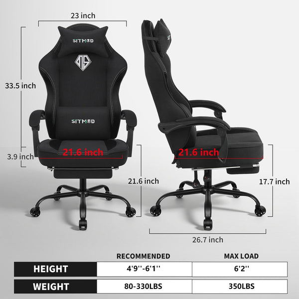 Ergonomic Gaming Chair with Pocket Spring Cushion, 350 lb Capacity, 150° Recline, Lumbar Support