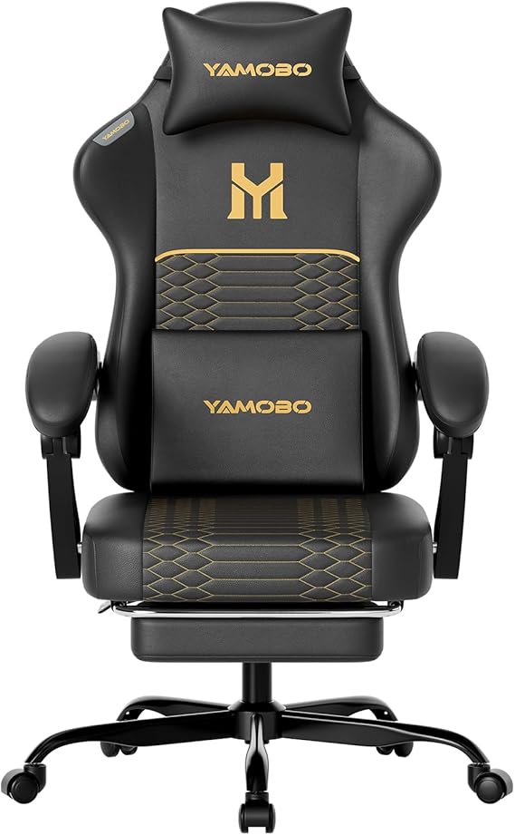 Gaming Chair with Footrest, Lumbar Support & Headrest Massage