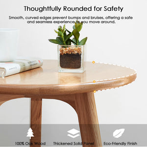 Solid Oak Round Side Table & Nightstand