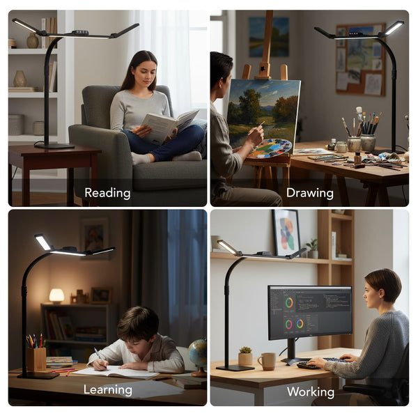 LED Desk Lamp – Triple Light Bar, Gooseneck, Dimmable, CRI 90+