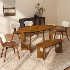 Oval Walnut Wood Dining Table Set