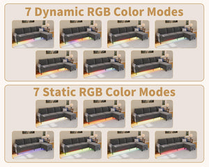 U-Shaped Sectional Sofa with RGB LED Light & USB Charging